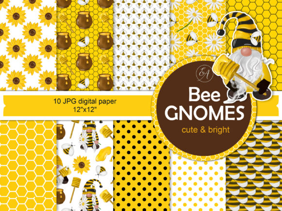 Bumble Bee Gnome Digital Paper: Patterns for Sellers