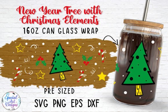 New Year Tree 16oz Glass Wrap for Crafts